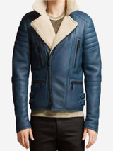 Men’s Blue Shearling Leather Jacket