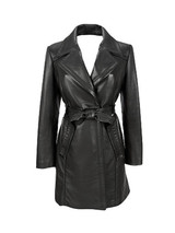 Women Black Dawn Trench Leather Coat Women Black Dawn Trench Leather Coat