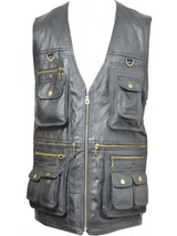 Men's Black Genuine Leather Hunter Vest Men's Black Genuine Leather Hunter Vest