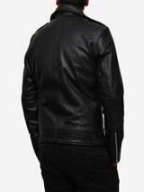 Men Negan Black Asymmetrical Belted Moto Leather Jacket