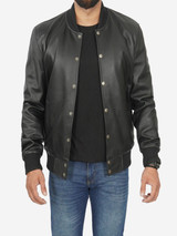 Mens Baseball Style Black Leather Bomber Jacket Mens Baseball Style Black Leather Bomber Jacket