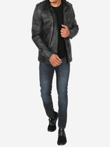 Mens Cafe Racer Distressed Black Leather Jacket
