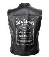 Mens Jack Daniels Black Leather Motorcycle Vest