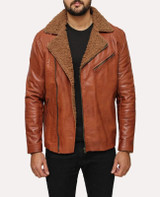 Mens Brown Real Sheepskin Leather Shearling Jacket Mens Brown Real Sheepskin Leather Shearling Jacket