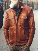 Mens Brown Four Pocket Leather Jacket Mens Brown Four Pocket Leather Jacket