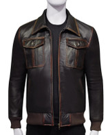 Mens Dark Brown Stylish Bomber Leather Jacket