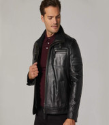 Mens Black Moto Racer Leather Jacket