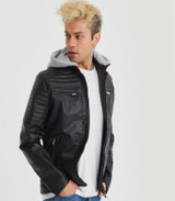 Mens Hooded Slim Fit Black Leather Jacket