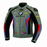 BMW Motorcycle Grey Leather Biker Jacket