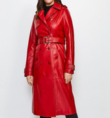 Womens Glamorous Red Leather Trench Coat Womens Glamorous Red Leather Trench Coat