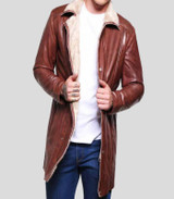 Mens Stylish Brown Mid-Length Shearling Coat