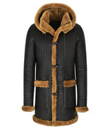 Mens Stylish Black Shearling Coat With Hood