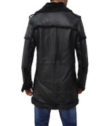 Mens Dark Black Shearling Leather Long Coat