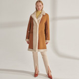Womens Elegant Shearling Leather Long Coat