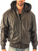 Men's Stylish Reed Hooded Leather Bomber Jacket Men's Stylish Reed Hooded Leather Bomber Jacket