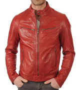 Mens Casual Stylish Red Motorcycle Jacket