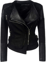 Women’s Long Sleeve Oblique Zipper Short Moto Jacket