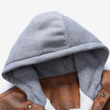 Men's Slim Fit Button Up Hooded Leather Jacket