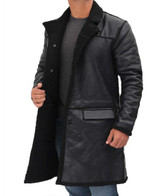 Men's 3/4 Length Black Sherpa Leather Coat