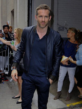 Ryan Reynolds Stylish Blue Leather Jacket