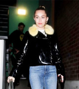 Miley Cyrus Shiny Black Fur Leather Jacket