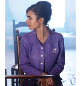 Emily In Paris S02 Lily Collins Purple Leather Jacket Emily In Paris S02 Lily Collins Purple Leather Jacket
