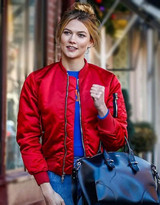 Karlie Kloss Red Bomber Jacket Karlie Kloss Red Bomber Jacket