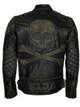 Black Skull & Bones Biker Vintage Leather Jacket