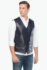 Men's Genuine Leather Vest Navy Blue Men's Genuine Leather Vest Navy Blue