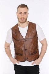 Men's Leather Vest Classic Tan Single Zipper Pocket Men's Leather Vest Classic Tan Single Zipper Pocket