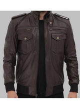 Brian Men's Bomber Dark Brown Leather Jacket