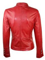Womens Slim Fit Military Style Red Leather Jacket