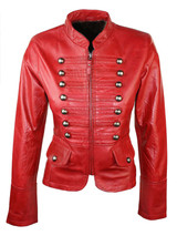 Womens Slim Fit Military Style Red Leather Jacket Womens Slim Fit Military Style Red Leather Jacket