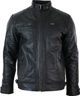 Mens Retro Style Zipped Black Biker Real Leather Jacket Mens Retro Style Zipped Black Biker Real Leather Jacket