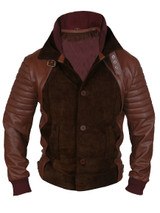 Men Brown Leather Biker Bomber Jacket