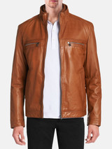 Men Soft Lambskin Leather Jacket In Tan Color