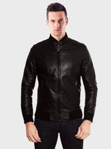 Sven Black Bomber Leather Jacket