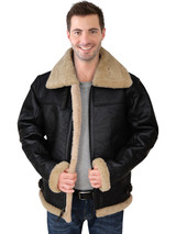 Men Bomber Black Sheepskin Jacket Men Bomber Black Sheepskin Jacket
