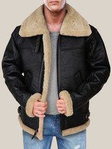 Men's Black B3 Bomber Sheepskin Shearling Jacket Men's Black B3 Bomber Sheepskin Shearling Jacket