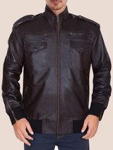 Men's Supreme Brownish Leather Bomber Jacket