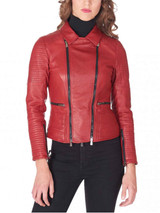 high quality Womens red leather Motorcycle jacket