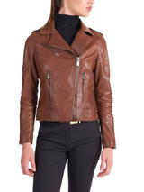 Asymmetrical Womens Zipper Brown Biker Leather Jacket