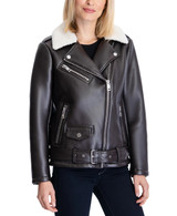 Black Real Leather Fur collar leather Jacket for Women