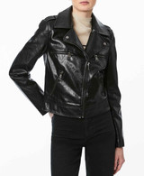Black Real Leather Notch lapel collar leather Jacket