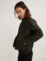 Men Short Black Leather Jacket