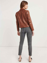 Womens Rusty Brown Biker Hem Cuffs Leather Jacket