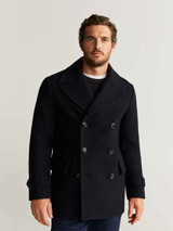 Men Black Double Breasted Wool Coat