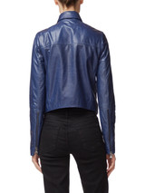 Sky Blue Women Asymmetrical Leather Jacket
