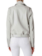 Women Zipper Smooth White Leather Jacket