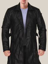 Men's Jazzy Belted Black Leather Trench Coat Men's Jazzy Belted Black Leather Trench Coat